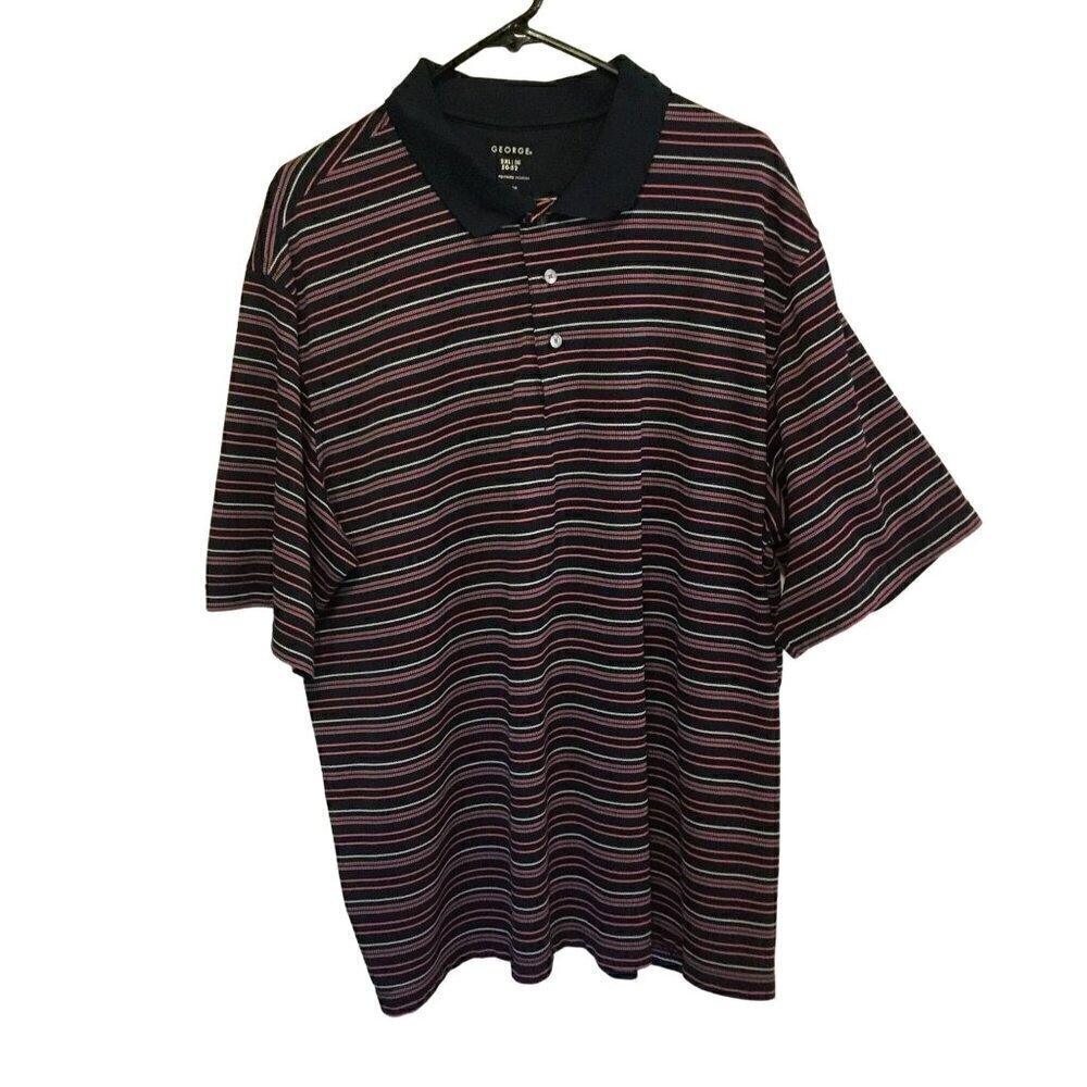 George Men's Striped 3-Button Short Sleeve Golf Polo Size 2XL Navy Blue Stripe